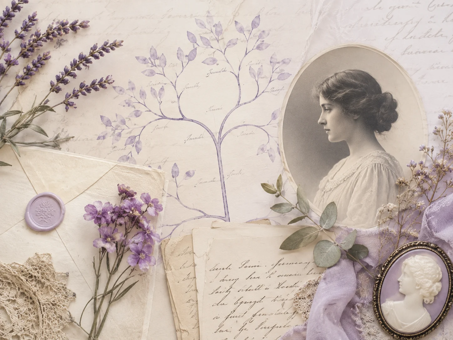 Maternal family line archival collage